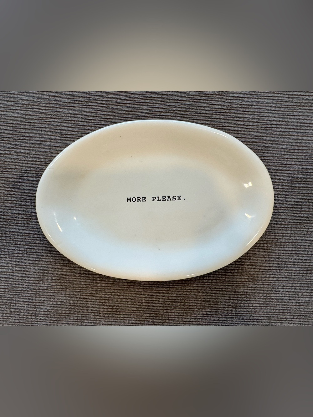 Rae Dunn White Ceramic Platter with 'MORE PLEASE.' Text